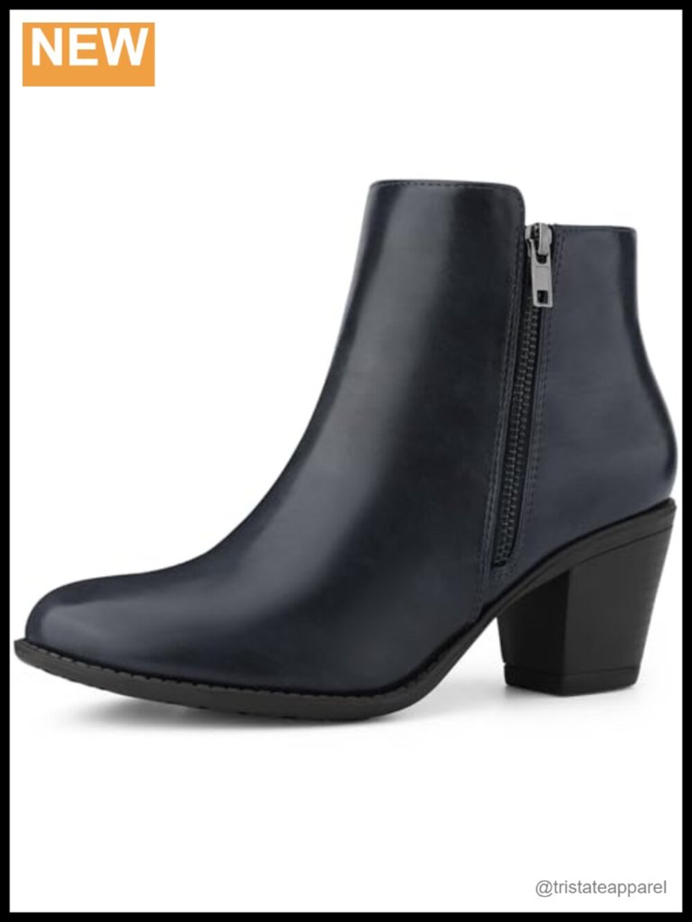 Faux Leather Chelsea Ankle Booties Women Round Toe Chunky Heel Zip